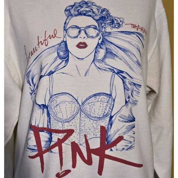 Pink P!nk Beautiful Trauma World Tour Sweatshirt White Medium Cotton Pinkspage - Picture 3 of 11